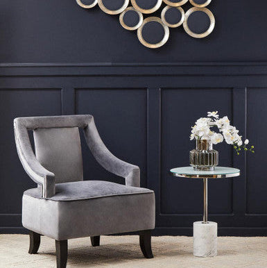 White Marble Effect and Silver Finish Round Side Table