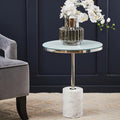 White Marble Effect and Silver Finish Round Side Table