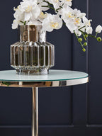 White Marble Effect and Silver Finish Round Side Table
