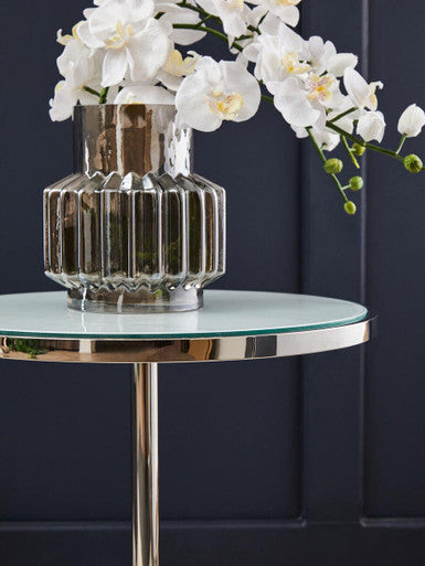 White Marble Effect and Silver Finish Round Side Table