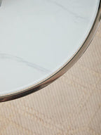 White Marble Effect and Silver Finish Round Side Table