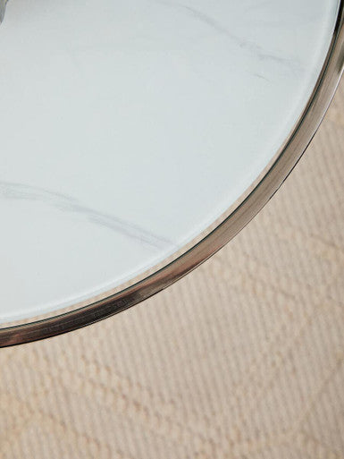 White Marble Effect and Silver Finish Round Side Table
