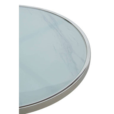 White Marble Effect and Silver Finish Round Side Table