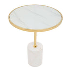 Gold Frame T-Shape End Table with White Marble Top