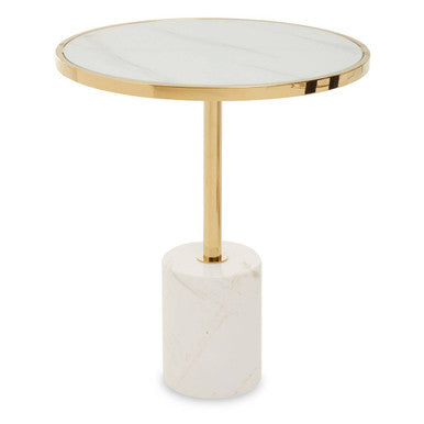 Gold Frame T-Shape End Table with White Marble Top