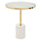 Gold Frame T-Shape End Table with White Marble Top