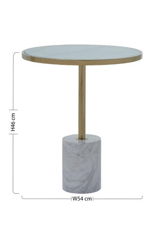 Gold Frame T-Shape End Table with White Marble Top