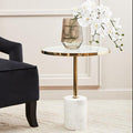 Gold Frame T-Shape End Table with White Marble Top