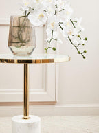 Gold Frame T-Shape End Table with White Marble Top