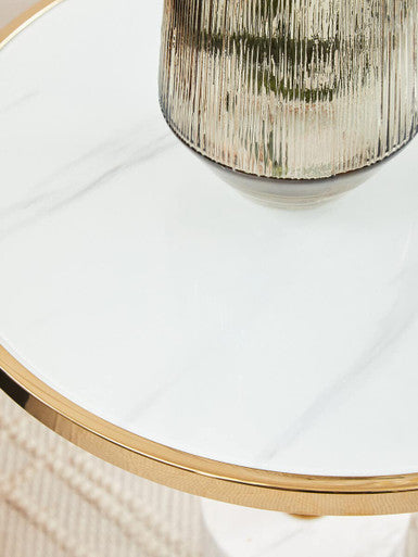 Gold Frame T-Shape End Table with White Marble Top