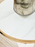 Gold Frame T-Shape End Table with White Marble Top