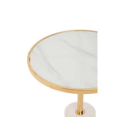 Gold Frame T-Shape End Table with White Marble Top