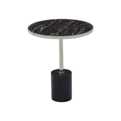 Silver Frame T-Shape End Table with Black Marble Top