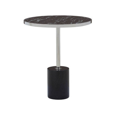 Silver Frame T-Shape End Table with Black Marble Top