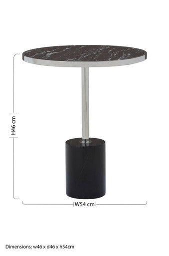 Silver Frame T-Shape End Table with Black Marble Top