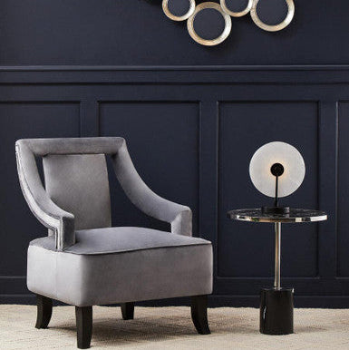 Silver Frame T-Shape End Table with Black Marble Top