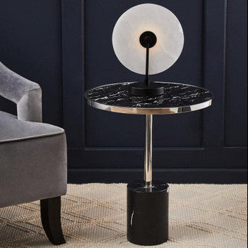 Silver Frame T-Shape End Table with Black Marble Top