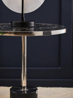 Silver Frame T-Shape End Table with Black Marble Top