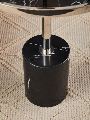 Silver Frame T-Shape End Table with Black Marble Top