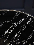 Silver Frame T-Shape End Table with Black Marble Top