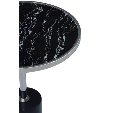 Silver Frame T-Shape End Table with Black Marble Top