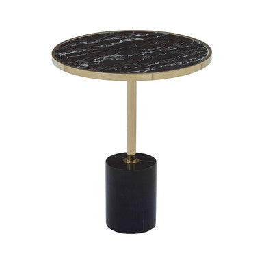 Gold Frame T-Shape End Table with Black Marble Top