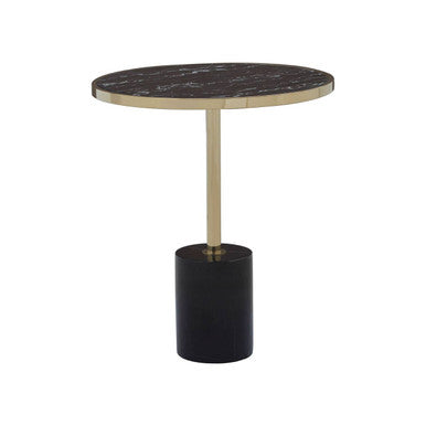 Gold Frame T-Shape End Table with Black Marble Top
