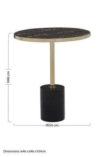 Gold Frame T-Shape End Table with Black Marble Top