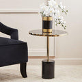 Gold Frame T-Shape End Table with Black Marble Top