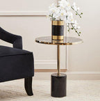 Gold Frame T-Shape End Table with Black Marble Top