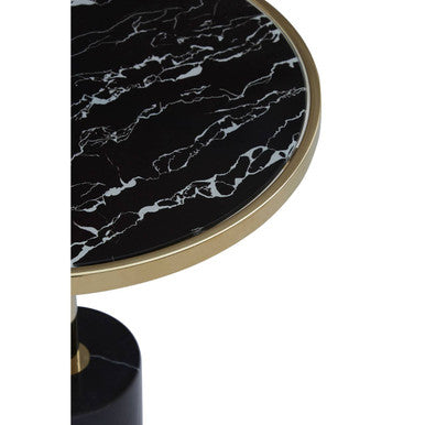 Gold Frame T-Shape End Table with Black Marble Top