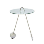 White Marble Effect Glass Top Round End Table