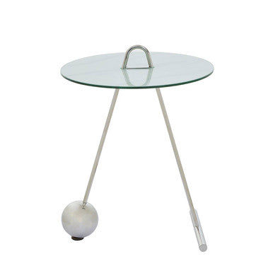 White Marble Effect Glass Top Round End Table