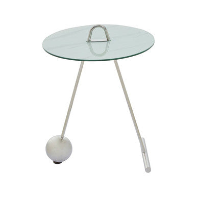 White Marble Effect Glass Top Round End Table