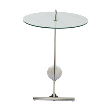 White Marble Effect Glass Top Round End Table