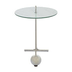 White Marble Effect Glass Top Round End Table