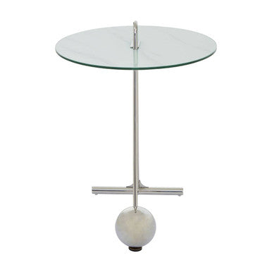 White Marble Effect Glass Top Round End Table