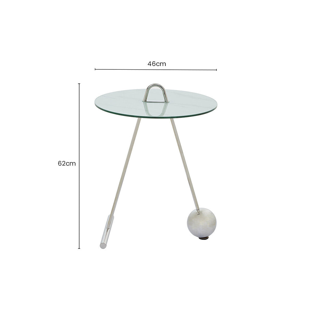 White Marble Effect Glass Top Round End Table