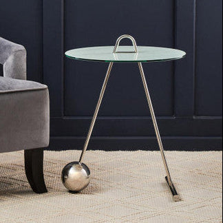 White Marble Effect Glass Top Round End Table