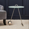 White Marble Effect Glass Top Round End Table