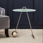 White Marble Effect Glass Top Round End Table