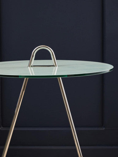 White Marble Effect Glass Top Round End Table
