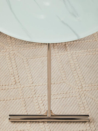 White Marble Effect Glass Top Round End Table