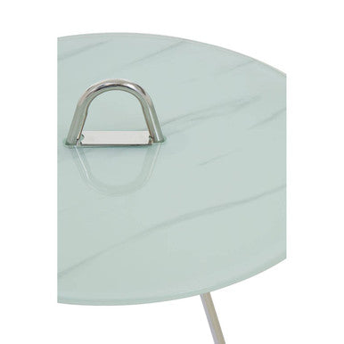 White Marble Effect Glass Top Round End Table
