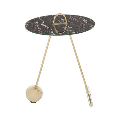 Black Marble Effect Top End Table with Gold Splayed Legs