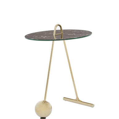 Black Marble Effect Top End Table with Gold Splayed Legs