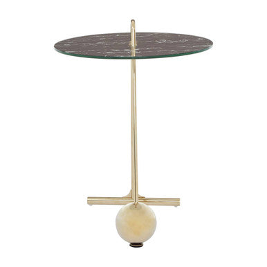 Black Marble Effect Top End Table with Gold Splayed Legs