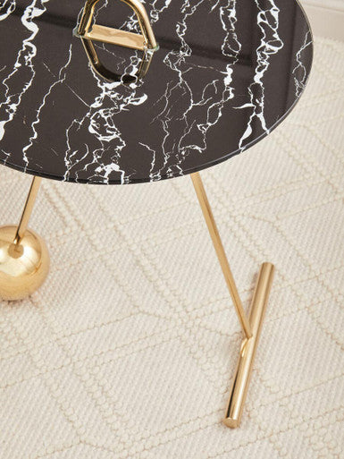 Black Marble Effect Top End Table with Gold Splayed Legs
