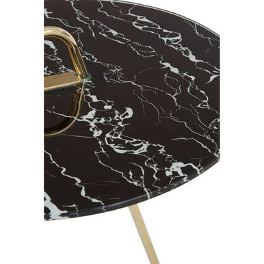 Black Marble Effect Top End Table with Gold Splayed Legs