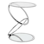 Silver Finish Rings Shaped Base End Table with Clear Glass Top